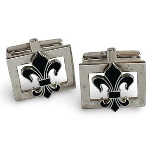 Vintage Silver And Black Fleur-de-Lis Cuff Links
